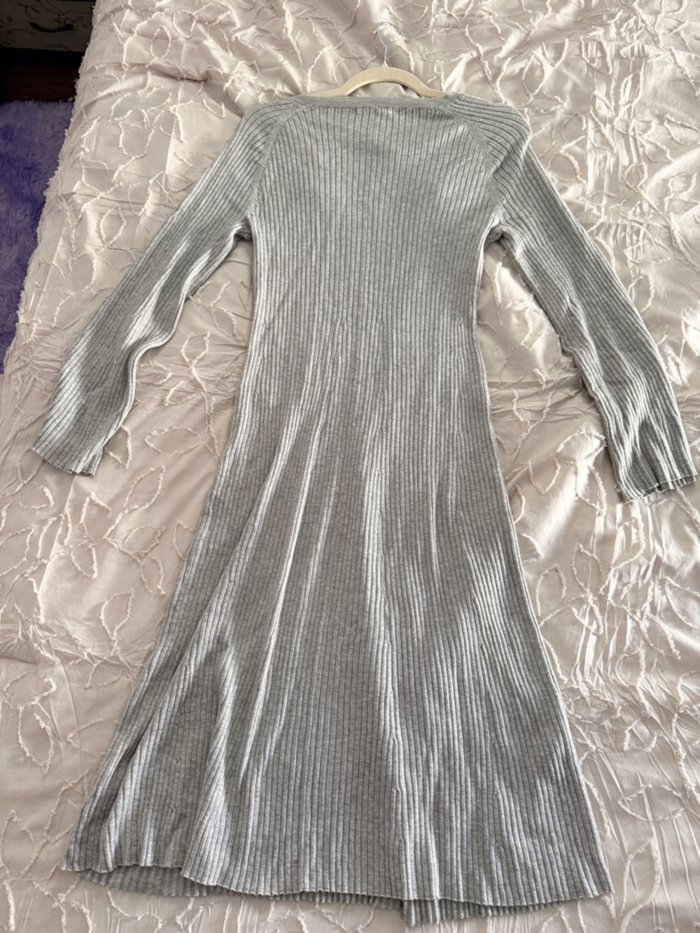 J.Crew Ribbed Long Sleeve Midi Dress in Light Gray